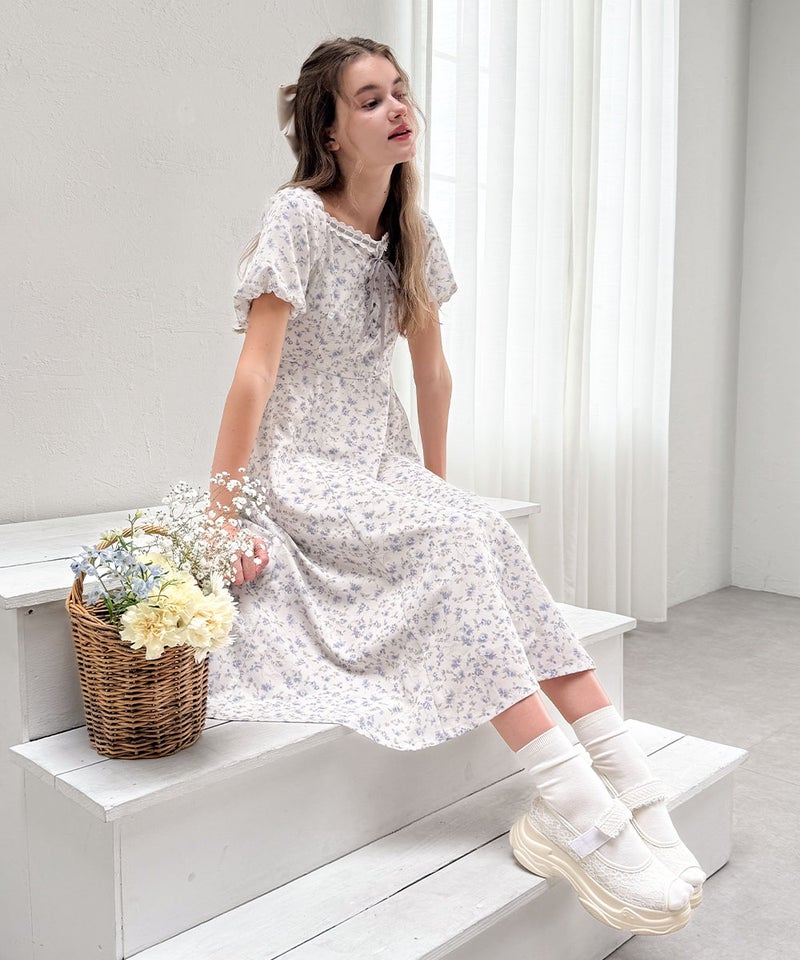 【SALE＆2Buy10%OFF&ポイント3倍】ワンピース リボン アイビー フラワー 柄 レース アップ 半袖 ロング ワンピース / レトロ ガーリー クラシカル 上品 きれいめ 【洗える】春 夏 F i.n.t Fint フィント GW おでかけ [57AE02g002] fintstore-10000710 F i.n.t サンプル画像3