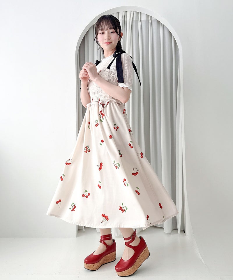 【 SALE 】 ワンピース チェリー 柄 シャーリング ワンピース / レトロ カジュアル ガーリー 上品 きれいめ 夏 F i.n.t Fint フィント [58AE02f019] fintstore-10000798 F i.n.t サンプル画像3