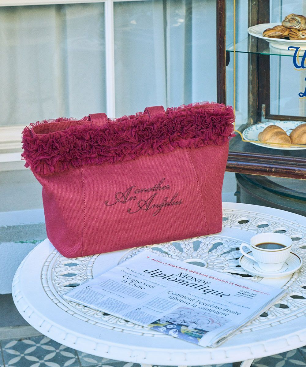 【50％OFF / P10倍】 an another angelus ボリューム チュール フリル キャンバス トートバッグ / アンアナザーアンジェラス [51BC01a001]