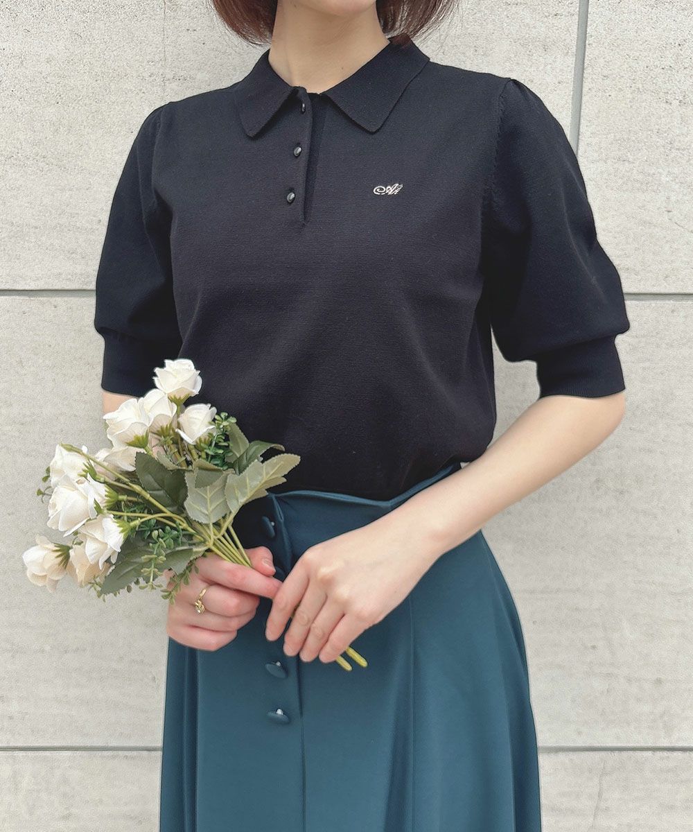 レディース ポロシャツ AN ロゴ 刺繍 ニット 半袖 ポロ シャツ / クラシカル 上品 an another angelus 春 夏　[53BJ07h003]