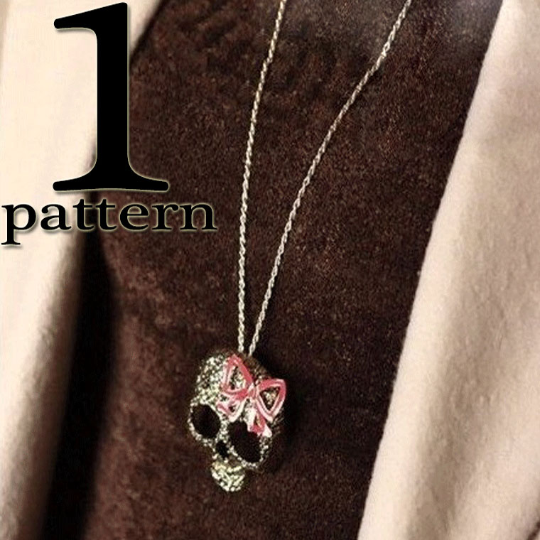 【DM便・ネコポス対応】スカルリボンモチーフネックレス レディース ネックレス チェーン 合金 金具 おしゃれ かわいい 可愛い 派手 リボン 結婚式 ドクロ ...