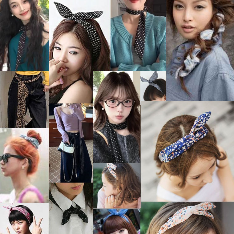 ワイヤーヘアーバンド カラバリ パターン レディース ヘアバンド シュシュ リボン デニム ボーダー 柄 ..