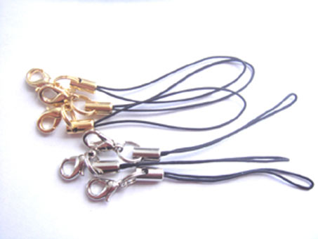 シルバー カニカン 2重リングつき ストラップ 紐 金具 シルバー/ブラックヒモ ストラップ スマホ MBS