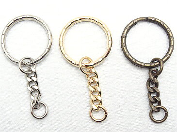 チェーン付き 波2重リング シルバー キーホルダー金具 キーホルダーパーツ