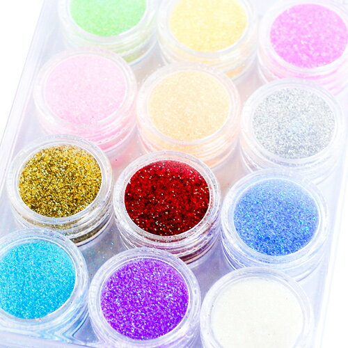 ★【ネコポス可】ラメラメグリッター パウダー 12個入 [ジェルネイル UVライト レジン UVクラフトレジン レジン液 レジンパーツ ネイルキット SHANT...