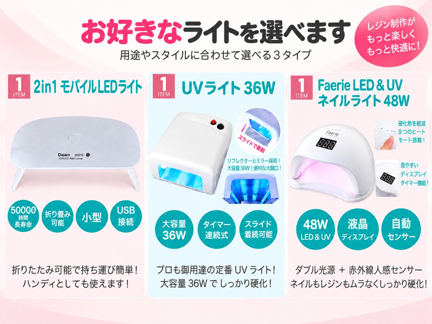 ＼今だけクーポンで10％OFF／レジン手芸 完璧スターターキット 選べるUV/LEDライト...