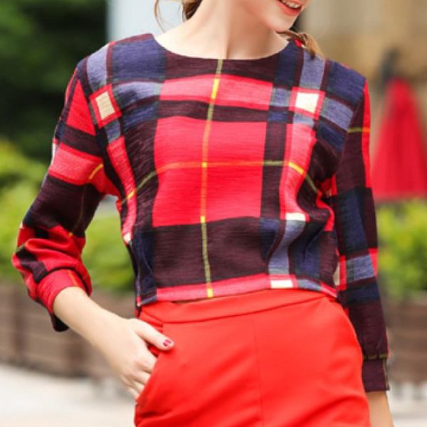 ワンダフルワールド♥赤タータンチェックリボン付きカットソー fiorirari_top026.jpg