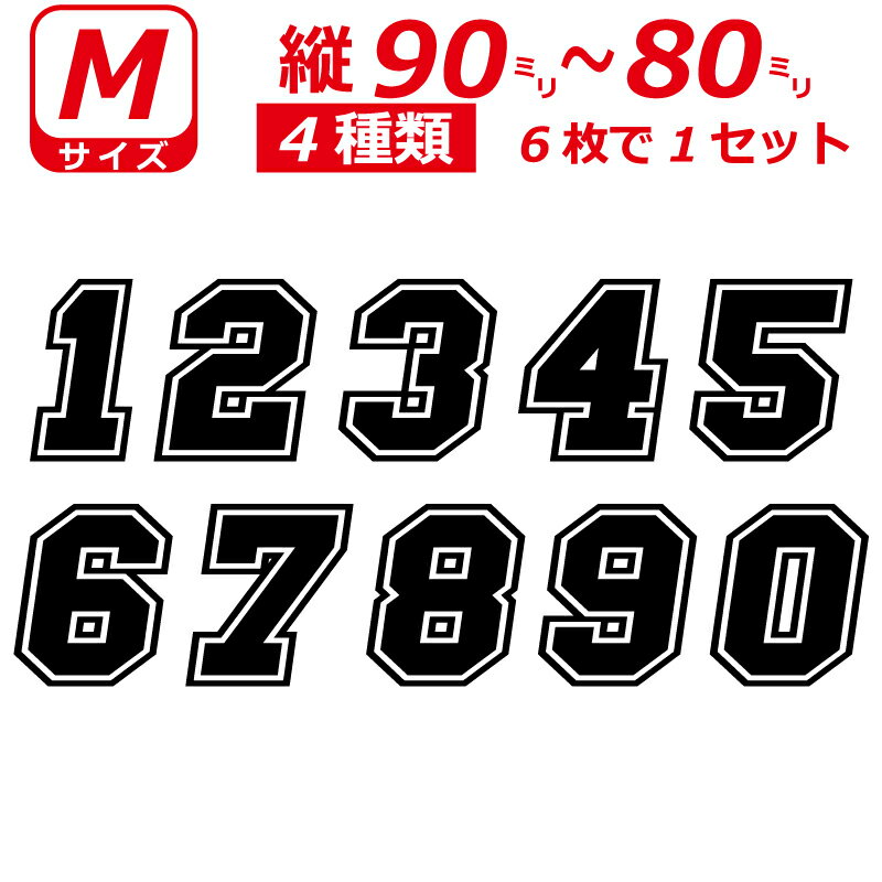 ゼッケン 枠付 ナンバー 数字 ステッカー Mサイズ6枚選べる数字とカラーとサイズ