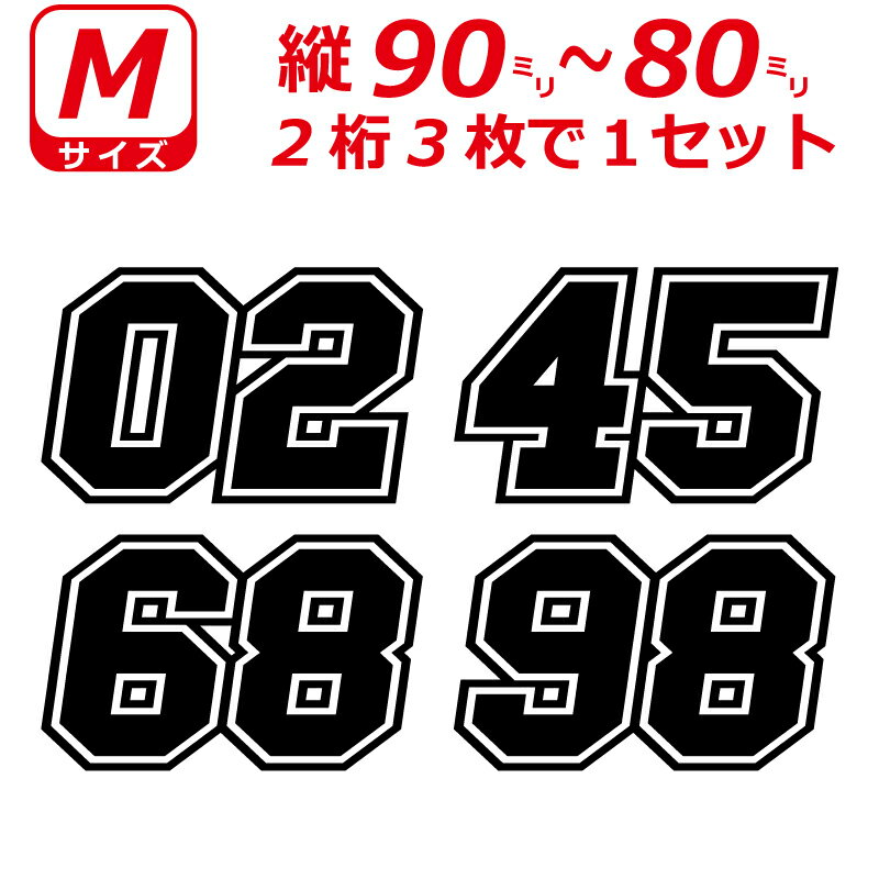 2桁 ゼッケン 枠付 ナンバー 数字 ステッカー Mサイズ3枚選べる数字とカラーとサイズ