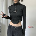 ダンストップス 長袖 tシャツ レディース へそ出し 個性 HIPHOP ヒップホップ jazz ジャズ K-POP 韓舞 バイク ダンス衣装 ショート丈 送料無料(4)