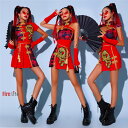 ダンス服 演出服 龍 レディース セットアップ レッド 舞台衣装 ジャズ jazz K-POP セクシー チャイナ風(4)