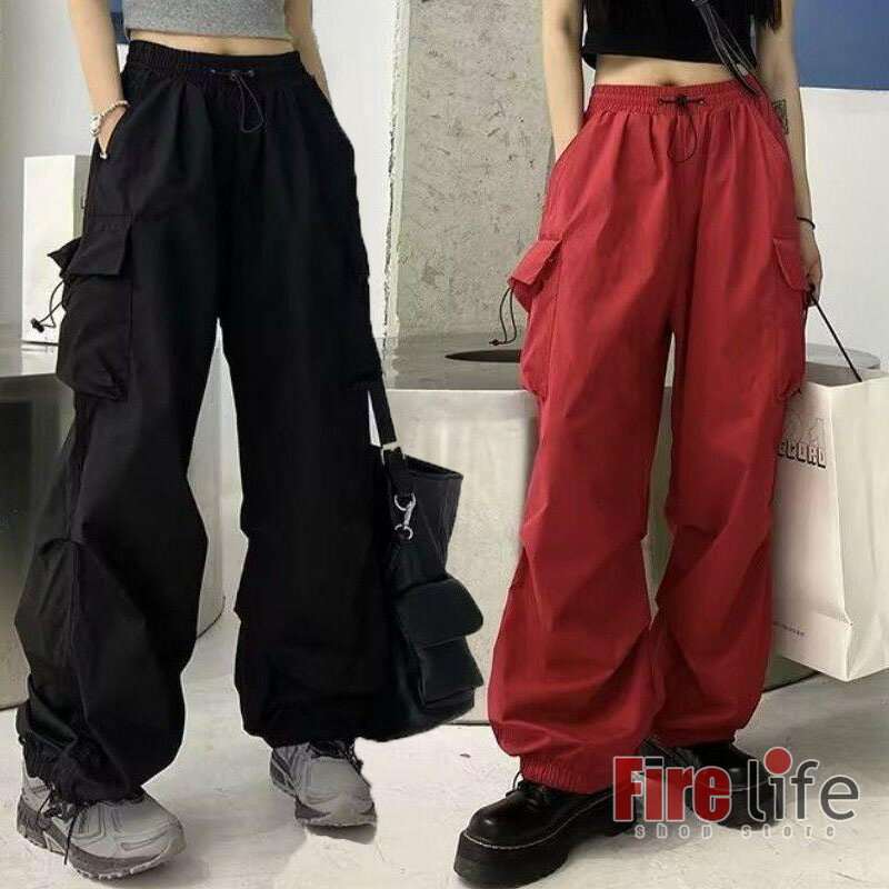 Rakuten - レディース ボトムス カーゴパンツ ワイドパンツ ブラック　レッド グレー ゆったり ハイウエスト　ダンスパンツ ヒップヒップ hiphop jazz ジャズダンス K-POP 大人ダンス衣装　M-2XL　送料無料