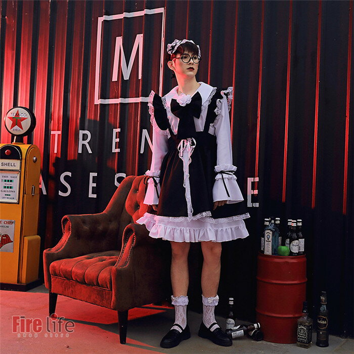 ロリータ ワンピース 黒白 赤白メイド服 コスプレ衣装 ハロウィン クリスマス 衣装 メンズ レディース