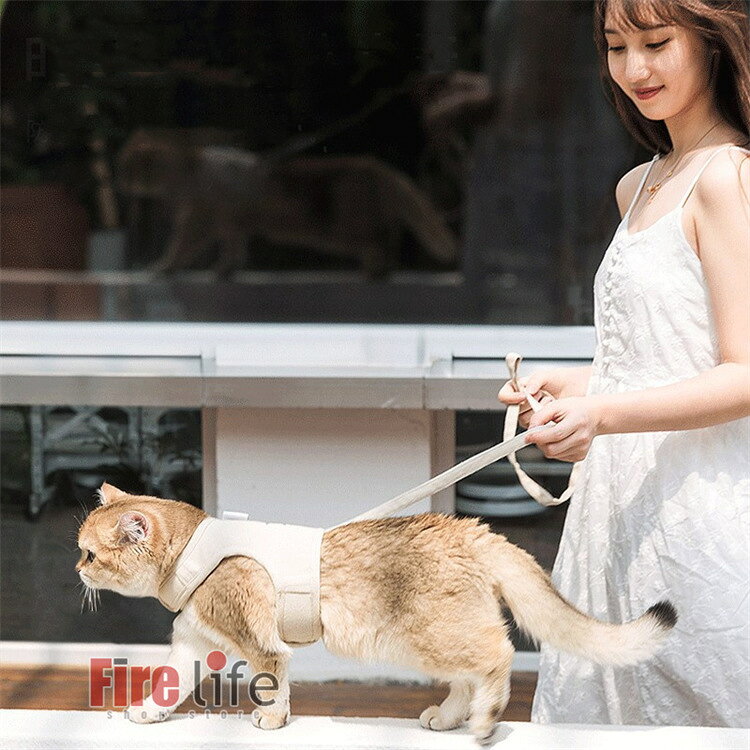 猫用ハーネス リード付 カーキ ペット用品 ベスト キャットハーネス 牽引ロープ 首...