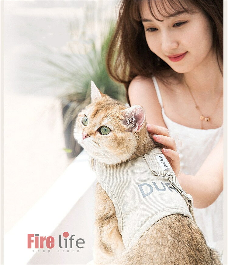 猫用ハーネス リード付 カーキ ペット用品 ベスト キャットハーネス 牽引ロープ 首...
