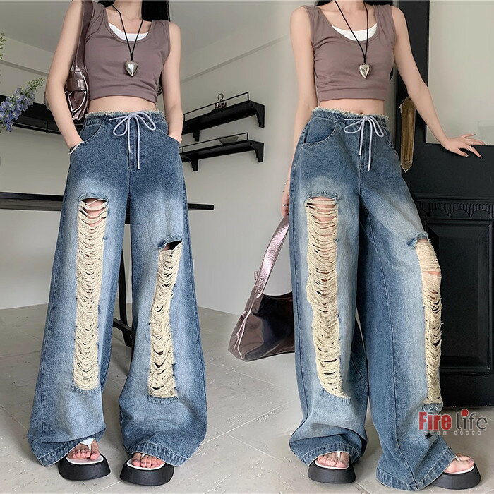 Cropped Pants - デニムパンツ レディース ダメージ加工 細身 ガウチョパンツ ワイドパンツ 夏 ゆったり ジャンパー 体型カバー S〜2XL