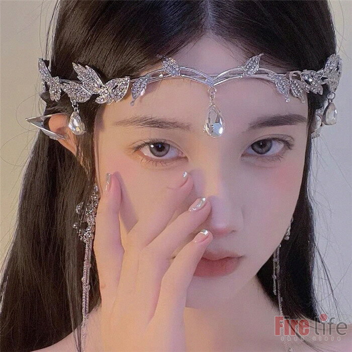 Rakuten - 髪飾り へアアクセサリー レディース 水晶 木の葉 ヘアバンド ピアノ発表会 ドレスアップ クリップ お姫様 結婚式 撮影