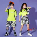 キッズダンス衣装 子供 セットアップ 女の子 へそ出し Tシャツ キュロットスカート 男の子 ハーフパンツ 半袖Tシャツ チェック ジャズダンス 発表会 練習着 セットアップ HIPHOP ヒップホップ
