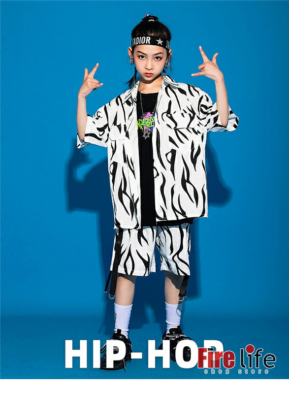 ファイアライフ楽天市場店のキッズダンス衣装 子供服 シャツ カーゴパンツ 短パンツ セットアップ カジュアル日常 男の子 女の子 発表会 練習着 演出服 HIPHOP JAZZ ヒップホップ ドラムキットイベント 舞台 送料無料｜アングル2
