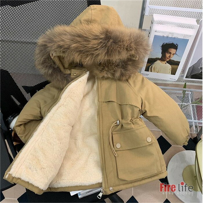 Down - 子供服 ジャケット 女の子 裏起毛 裏ポア コート 厚手 保温防寒 あったかい アウトドア 通学 韓国 秋冬100-150cm