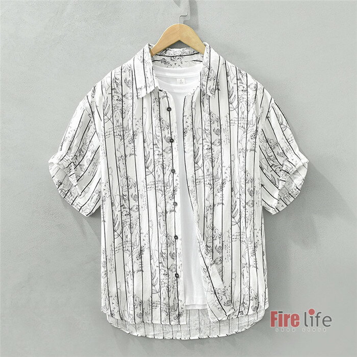 半袖シャツ リネンシャツ 麻シャツ メンズ おしゃれ 夏服 植物柄 カジュアルシャツ シンプル トップス ..