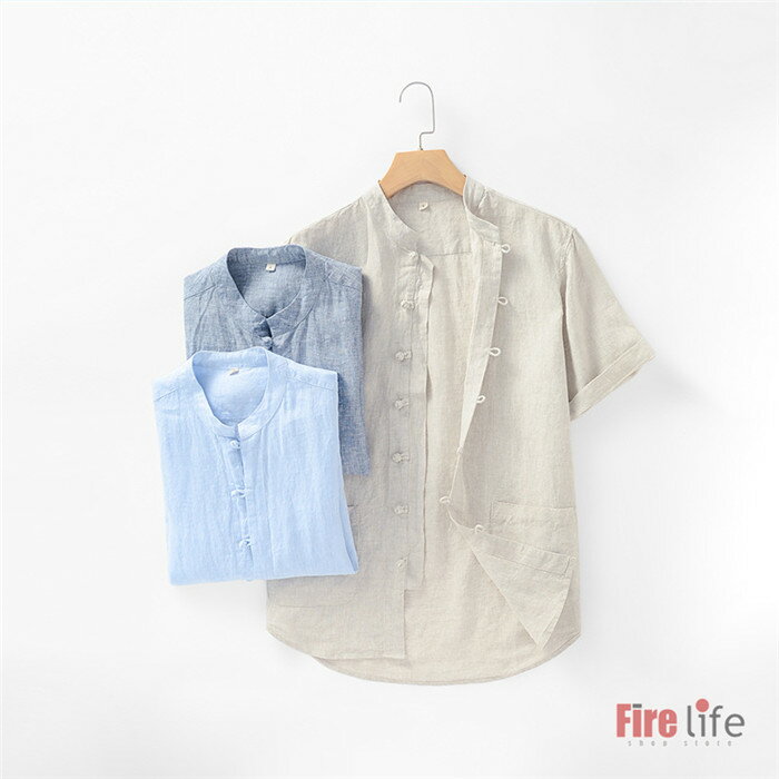 リネンシャツ メンズシャツ チャイナ風ボタン 半袖シャツ 麻 カジュアルシャツ 無地 メンズ服 夏薄手 通気性よい 涼しい リンネル 送料..