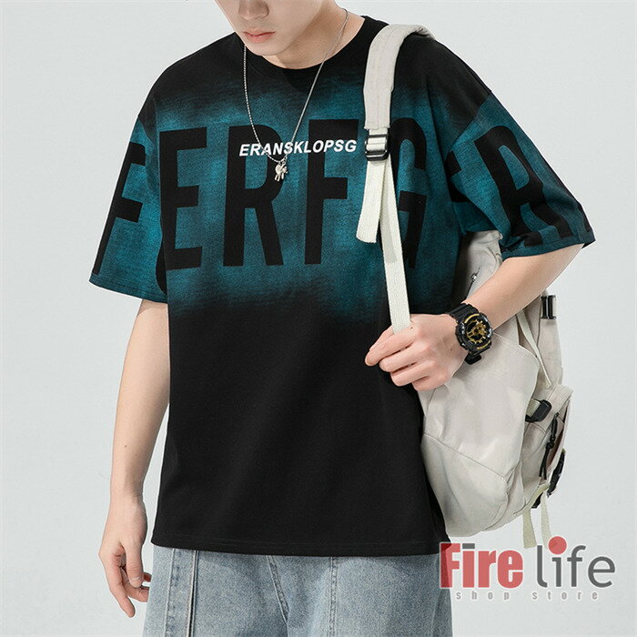 Rakuten - 半袖tシャツ メンズ 半袖トップス 個性的 英文字 染み柄 半袖 夏物 おしゃれ Tシャツ カットソー カジュアル 丸ネック ゆったり ホワイト ブラック グレー　送料無料