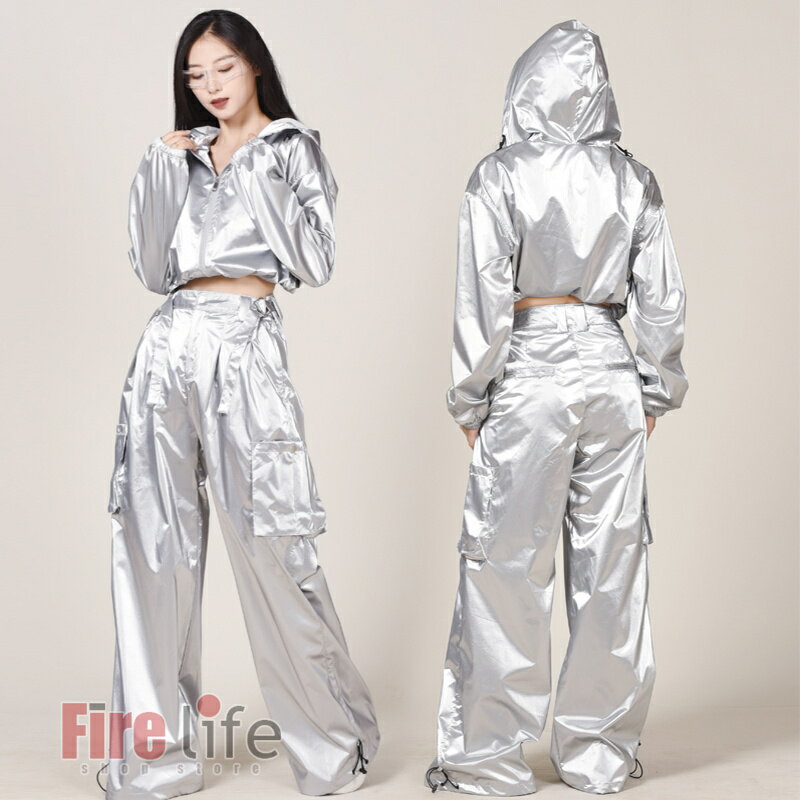 シルバーダンス衣装 上下セット レディース ワイドパンツ メンズ キッズダンス衣装 長袖 へそ出し ブラック ヒップホップ ジャズダンス k-pop衣装 Hip...