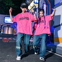 キッズダンス衣装 ピンクTシャツ 半袖 HIPHOP 男の子 女の子 ヒップホップ ジャズダンス 派手 ステージ衣装 練習着 演出服 舞台 K-POP 120〜180cm 送料無料