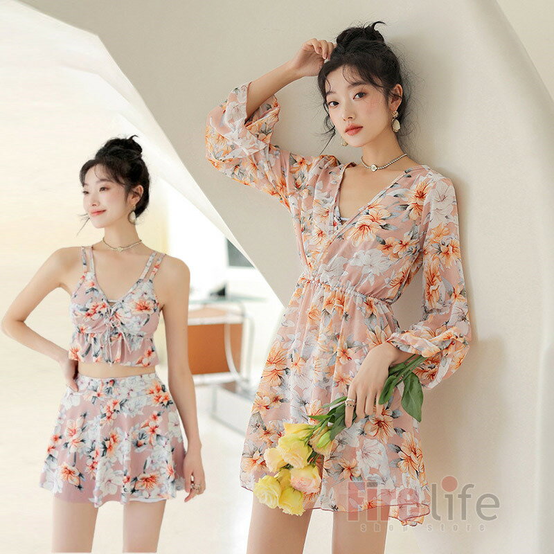 レディース 体型カバー 水着 3点セット ぽっちゃり水着 大きいサイズ タンキニ みずぎ 花柄 韓国風 セパレート セクシー 服みたいな水着 露出控えめ ママ水着 大人 おしゃれ リゾート 水泳 パッド付き最大5XLまで ビーチ 海遊び 送料無料