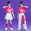 キッズダンス 衣装 女の子 tシャツ へそ出し ピンクトップス 半袖 ホワイトパンツ ヒップホップ k-pop ジャズダンス ダンスウェア　 蝶 イベント ステージ衣装 韓国 120〜170cm