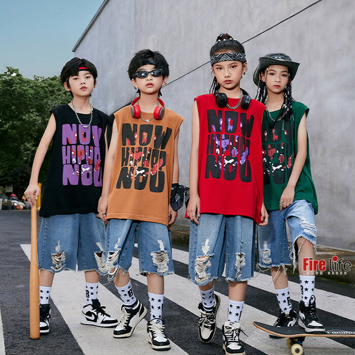 キッズダンス衣装 tシャツ 袖なし ベスト ヒップホップ デニムパンツ ハーフパンツ 男の子 女の子 hiphop ジャズダンス K-POP 110〜180cm