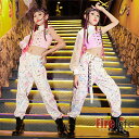 ダンス衣装 キッズ ヒップホップ セットアップ ワンショルダー ピンクベスト ロングパンツ 女の子 チアガール 派手 カッコイイ 子供服 ステージ衣装 K-PO...