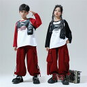 キッズ ダンス衣装 派手 ヒップホップ セットアップ 革ベスト 長袖Tシャツ カーゴパンツ 韓国 練習着 団体服 応援団 男の子 女の子 HIPHOP K-PO...