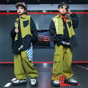 キッズダンス衣装 ヒップホップ セットアップ 派手 切り替え シャツ 黒 緑 HIPHOP カーゴパンツ 黒 長袖トップス ジャズダンス ステージ衣装 応援団 演出服 男女兼用 K-POP ジュニア ストリート110~180cm