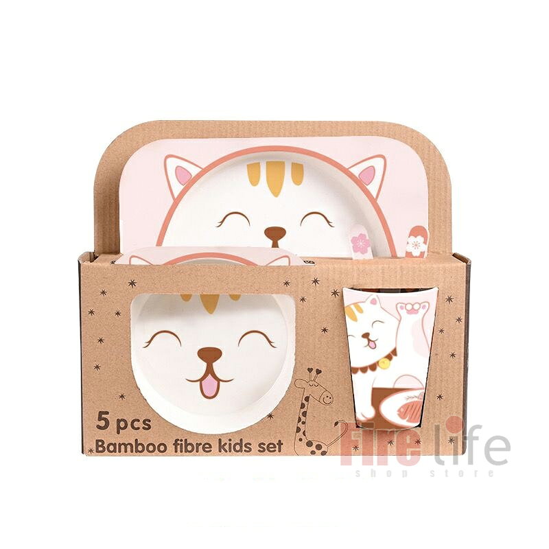 竹繊維 子ども用食器 5点セット キッズプレート パンダ 豚 フォクス 猫 牛 ドラゴ...