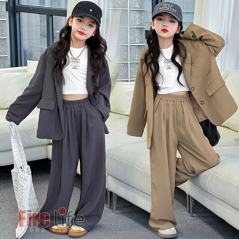 乐天商城 - 卒業式スーツ 女の子 ダンス衣装 キッズ　スーツセット 入学式 スーツ 子供服 韓国 制服 フォーマルスーツ JK ゆったりサイズ ダークグレー　カーキプレザー ロングパンツ 発表会 ダンス衣装 卒業服 おしゃれ 可愛い イベント 高校生 中学生 小学生 入学式 文化祭 120-170