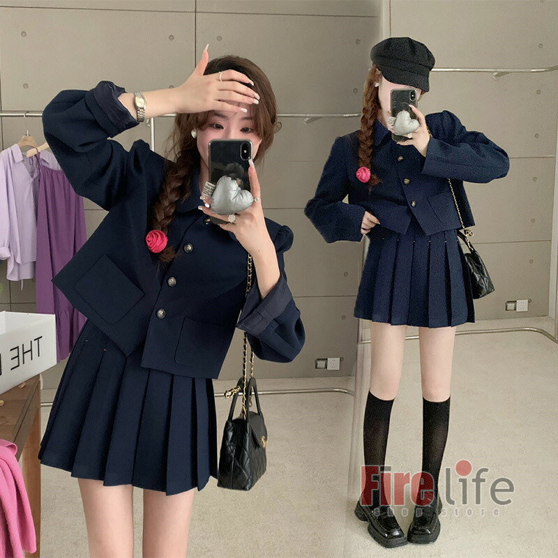 Rakuten - 子供スーツ 卒業式 スーツ 女の子 スーツ 制服 プレザー スカート ネイビー 高品質 入学式 フォーマル スーツ 韓国 卒園服 入園式 JK 可愛い 派手 おしゃれ お受験 学園祭 幼稚園 派手 発表会 イベント S M L