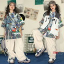 キッズ ダンス衣装 ロングパンツ 発表会 練習着 HIPHOP ヒップホップ K-POP 子供 ベスト シャツカーゴパンツ