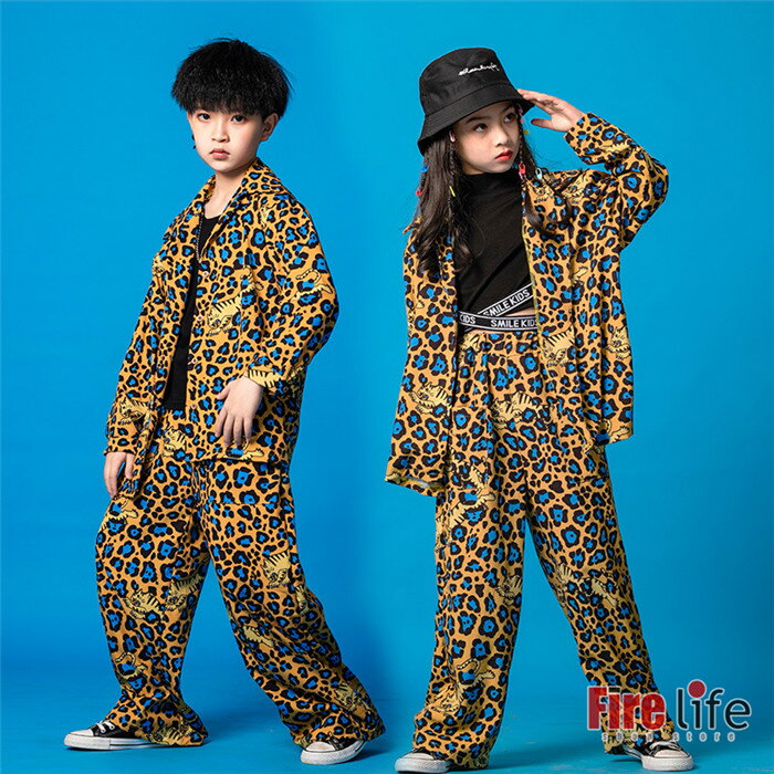 キッズダンス衣装 ヒョウ柄シャツ ヒョウ柄パンツ 黒タンクトップ 子供服 ヒップホップ ダンス服 イベント ダンス大会 男女兼用 男の子 女の子 hiphop K-POP jazz 110〜180cm 送料無料