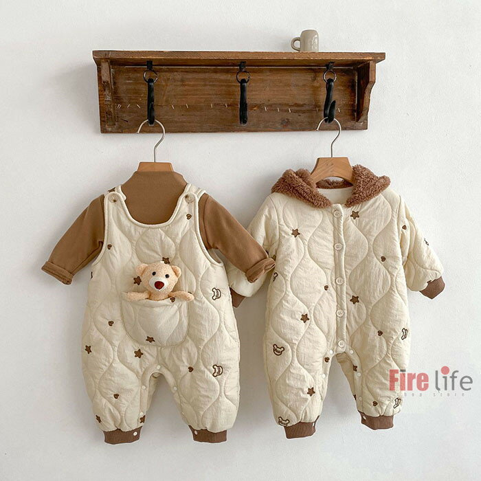 ロンパース サロペット ベビー服 裏起毛 可愛い熊 秋冬 赤ちゃん ベビー服 男の子 女の子 保温 防寒 プ..