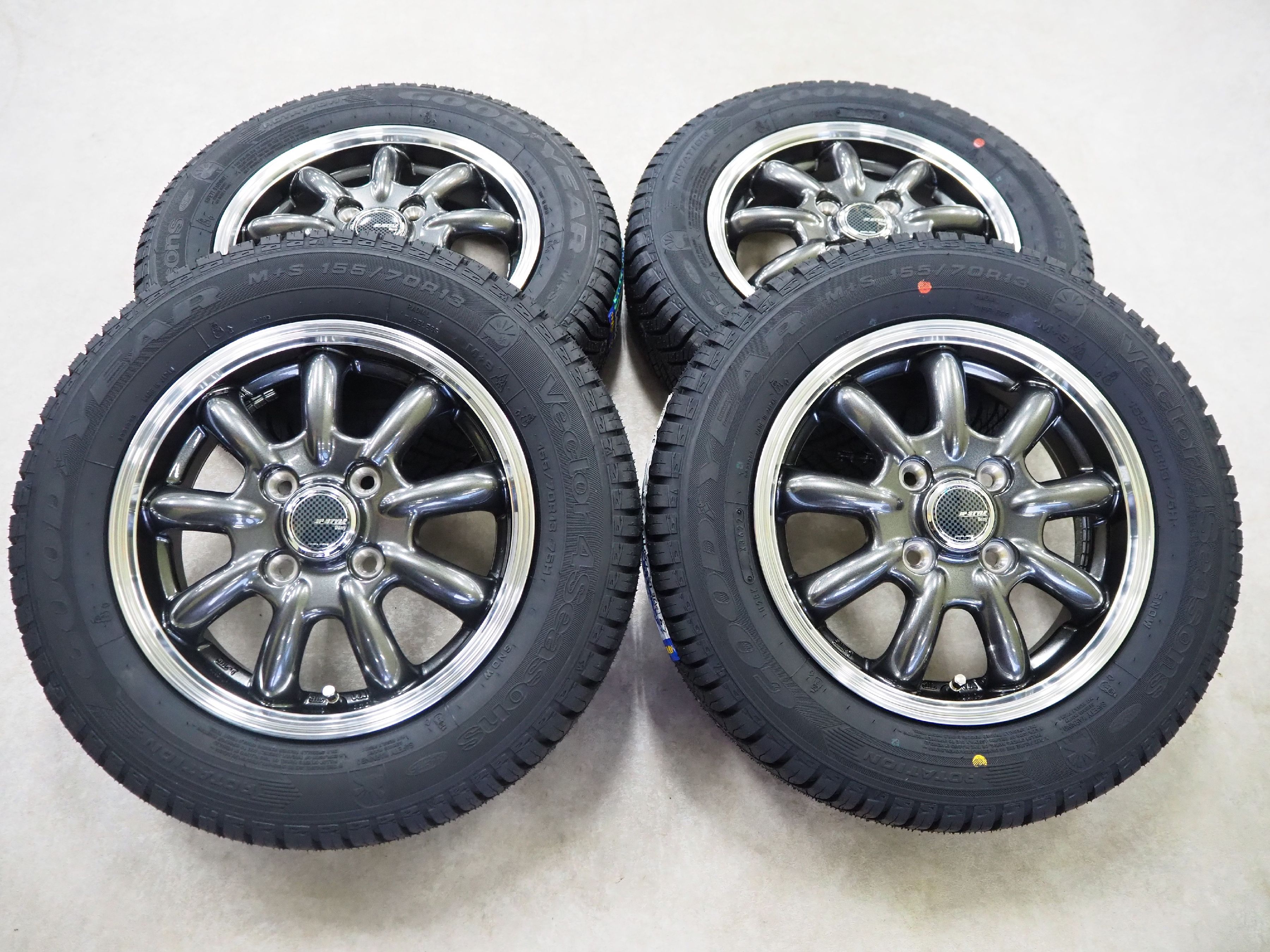 13×4.00B インセット 42 4H100 ホイール155/70R13 75H 新品 オールシーズンタイヤMONZA JAPAN JP STYLE BANY バーニーGOOD YEAR Vector 4Seasons Hybrid グッドイヤー