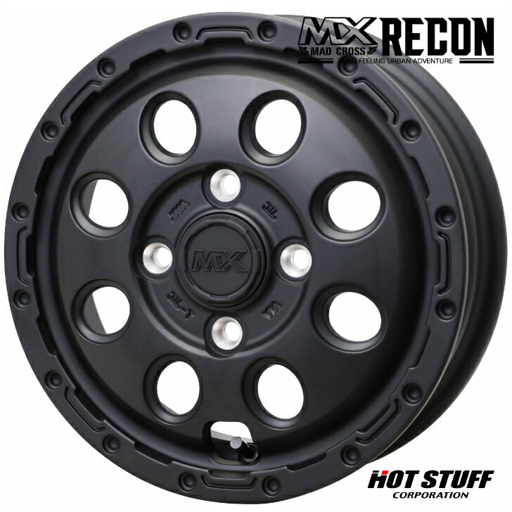 12×3.50B インセット+43 4-100 ホイール 4本ホットスタッフ マッドクロス リーコン ブラック 黒キャリィ エヴリィ N-VAN ハイゼット 軽自動車