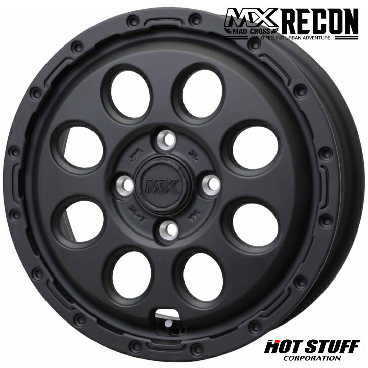 N-BOX ジョイメガ タント ウェイク ワゴンR デイズ15×4.5 インセット+45 4-100 ホイール 4本ホットスタッフ マッドクロス リーコン ブラック 黒