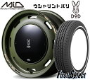 軽自動車全般 ハイゼット 軽トラ 軽バン ゴツゴツ系ウシャリントバリ15inch 4.5J +45 4H100 セミグロスODグリーンTOYO オープンカントリーH/T2165/65R15ホワイトリボン(2)
