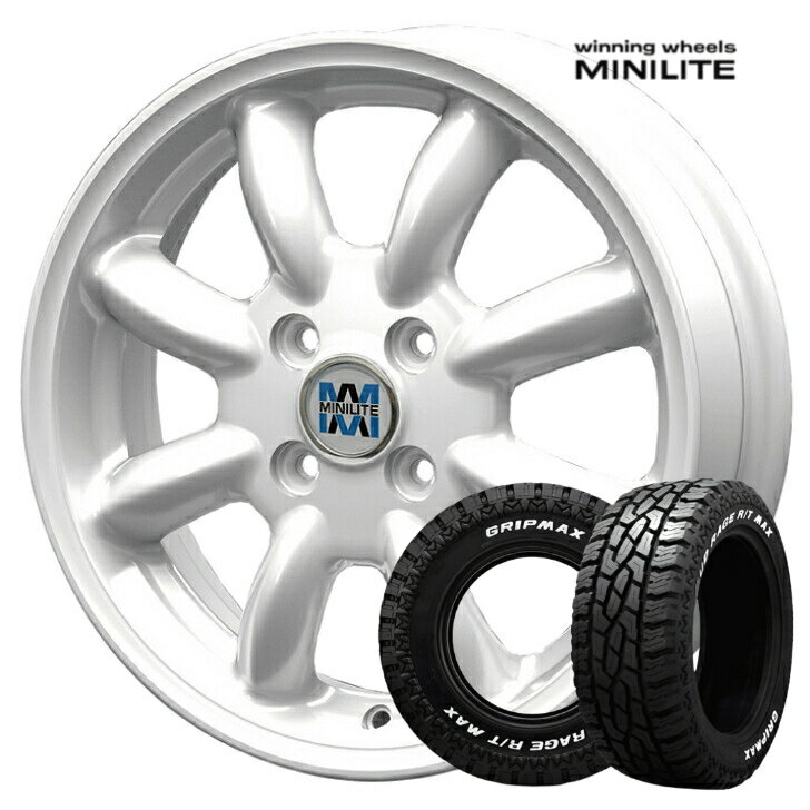 14×4.5J インセット +45 4-100 ホイール 4本MINILITE ミニライト KIT KOSEI ホワイト 白グリップマックス マッドレイジ R/T 165R14 ハイゼット N-VAN 軽トラ 軽バン アゲ ゴツゴツ