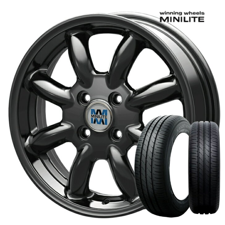 14×4.5J インセット +45 4-100 ホイール 4本MINILITE ミニライト KIT KOSEI ブラック 黒トーヨー ナノエナジー3 155/55R14 タイヤ 4本バモス ミニカ ミラ スピアーノ 軽自動車