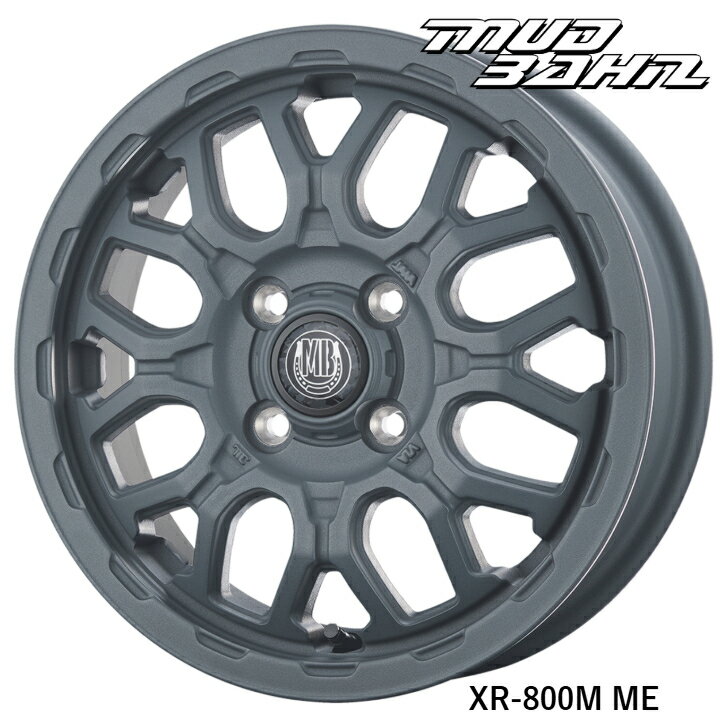 N-BOX N-ONE eKワゴン タント ムーヴ ウェイクNV100クリッパーリオ バモス エブリイワゴン14×4.5 インセット+45 4H 100 ホイール 4本インターミラノ マッドバーン XR-800M ME グレー