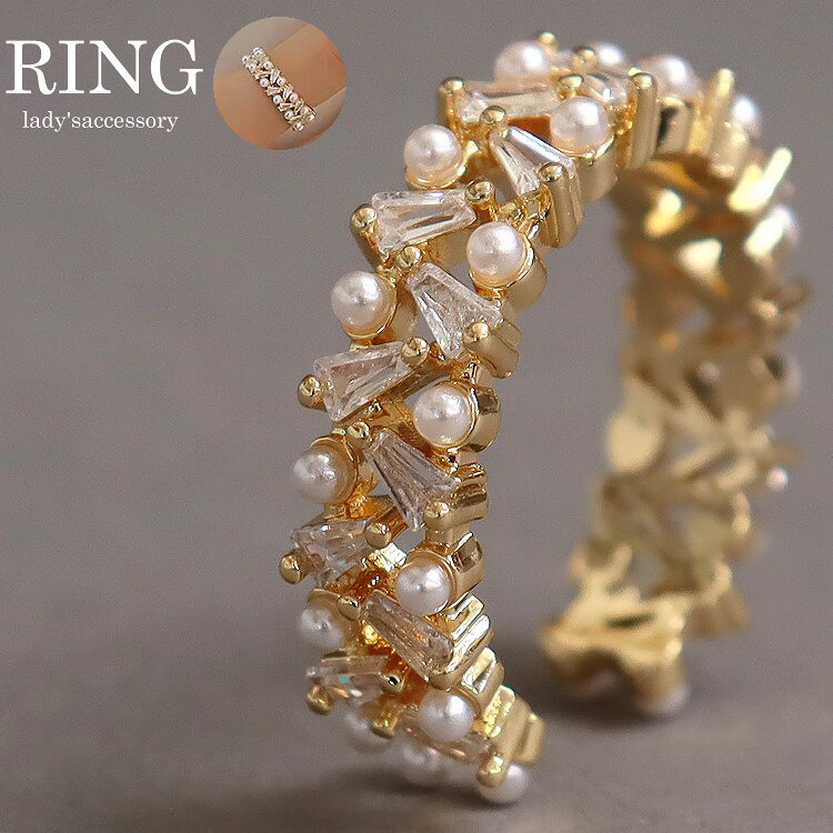 Women's Ring, Free Size, Cute Pearl Open Ring, Gold, Clear Stone, Fashion Ring, Stylish C-Ring, Party Dress Online Shop [Next-Day Delivery Available Saturday] Next-Day Delivery Area Limited to Kansai to Kyushu [RCP]