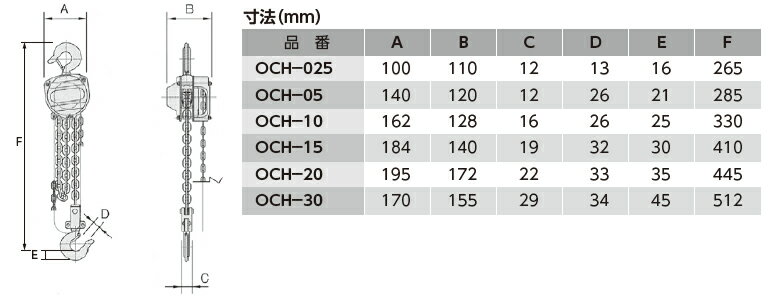 OH(オーエッチ工業)　チェーンホイスト　OCH-10　定格荷重：1.0t　標準揚程：2.5m 3